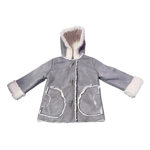 DKNY Grey Faux Shearling Hooded Coat 12m - Picture 3 of 4